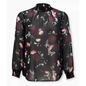 NWT Torrid Womens 2X Goth Whimsigoth Witchy Grunge Floral Skull Smocked Blouse